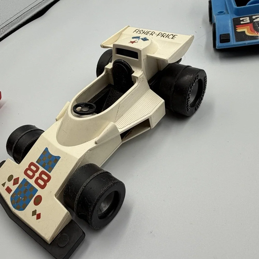 Fisher Price Adventure People Formula One Race Cars ‎ 3 Cars Red White Blue VTG